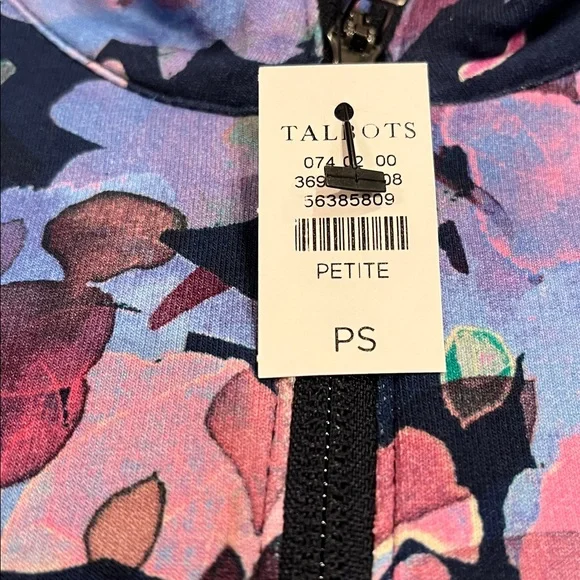 NWT Talbots Navy and Pink Floral Quarter-Zip Pullover. Size Petite Small - Picture 3 of 15